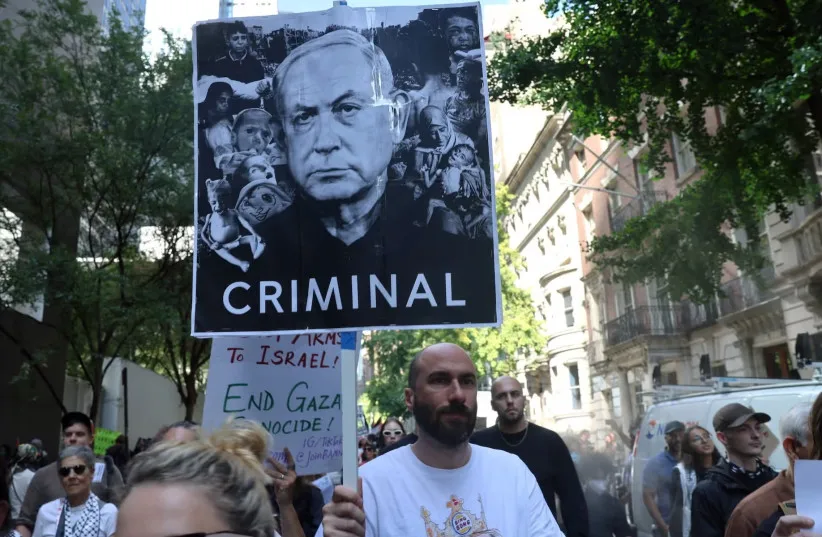 Pro-Palestinian protesters march near the United Nations as Israeli Prime Minister Benjamin Netanyahu addresses the U.N. General Assembly in New York City, Sept. 26, 2025.