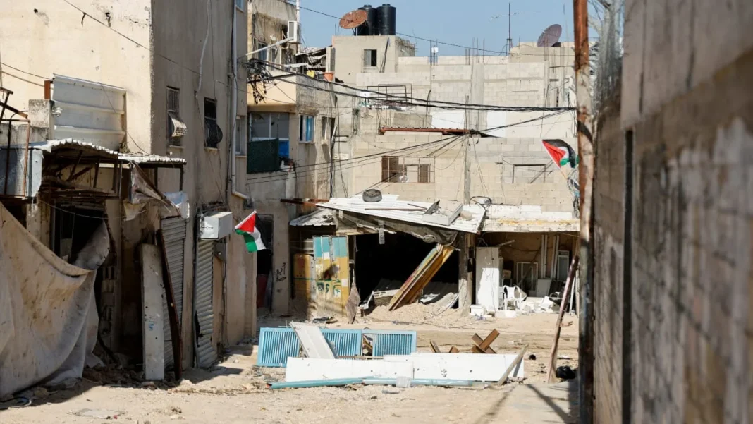  A road is barricaded in Jenin refugee camp, amid ongoing clashes between Palestinian Authority security forces and terrorists, in the West Bank, January 8, 2025.