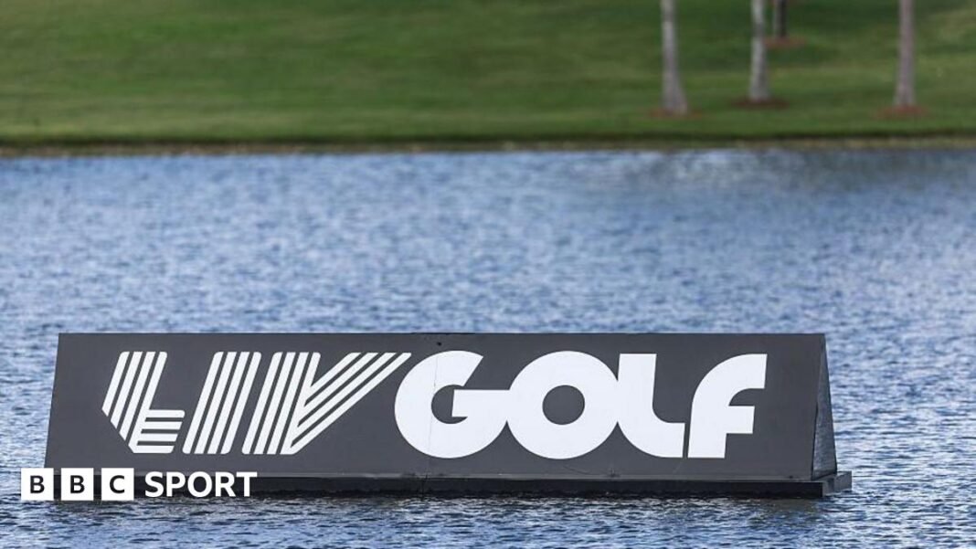 A LIV Golf logo floating on water