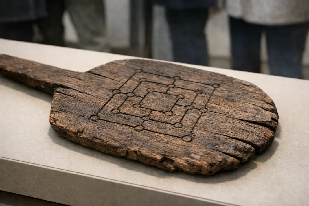 Medieval bread peel with carved gameboard unearthed in Staraya Russa Medieval bread peel with carved gameboard unearthed in Staraya Russa