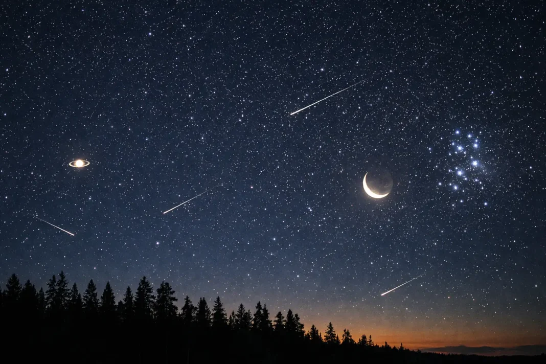 Autumn Sky Highlights: Saturn at Opposition, Orionid Meteors and the Moon near the Pleiades